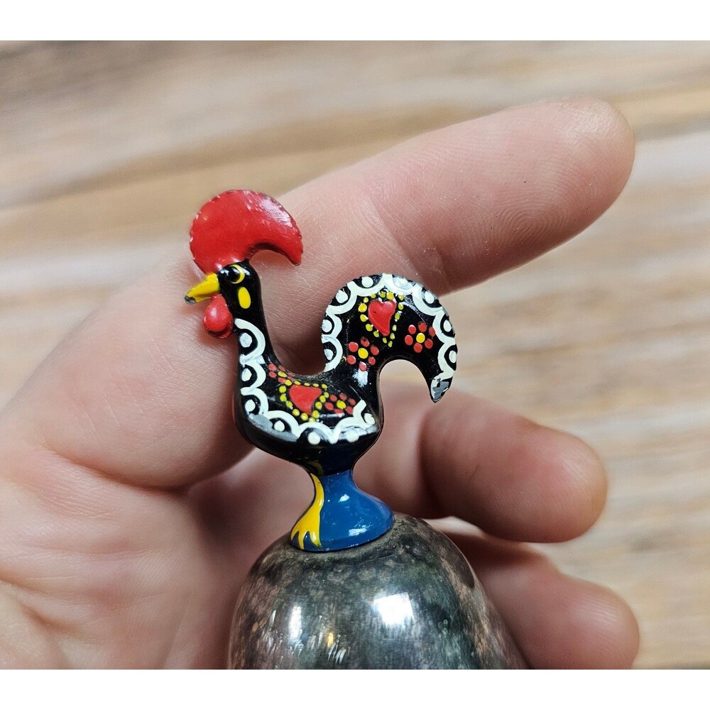 Traditional Portuguese Rooster Galo De Barcelos Ringing Bell Hand Painted VTG - Picture 3 of 6